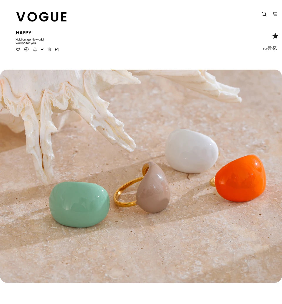 White enamel multi-color ring in 18K gold-plated stainless steel with enamel.