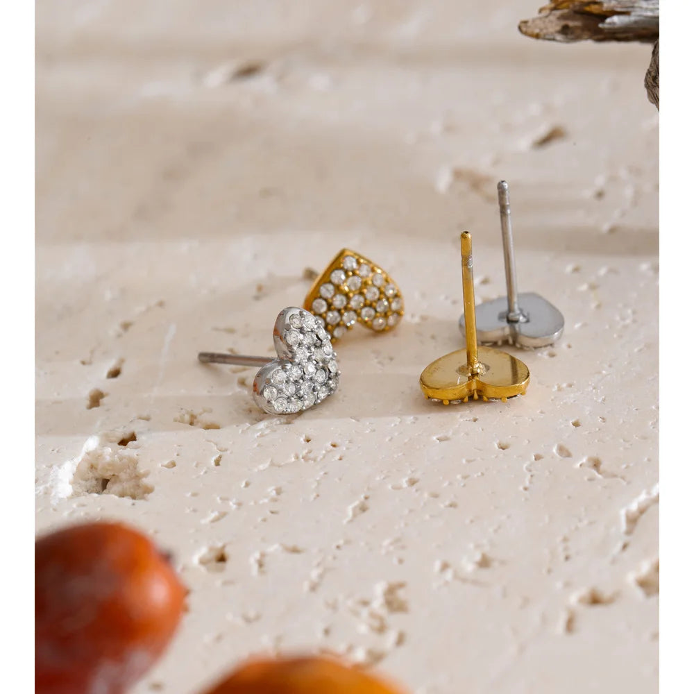 Cubic Zirconia Heart Earrings — Gold-Plated Stainless Steel with Cubic Zirconia · PS1324