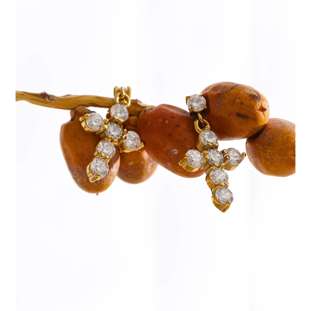 Cubic Zirconia Geometric Earrings — Gold-Plated Stainless Steel with Cubic Zirconia · PS1304