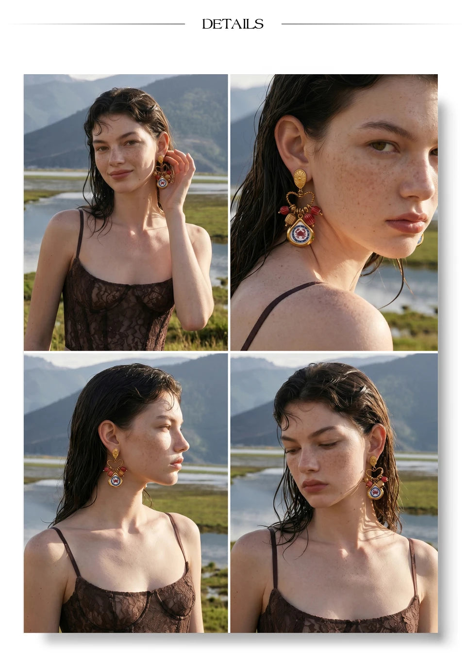 Enamel Heart Geometric Earrings — Gold-Plated Stainless Steel with Enamel · PS1026