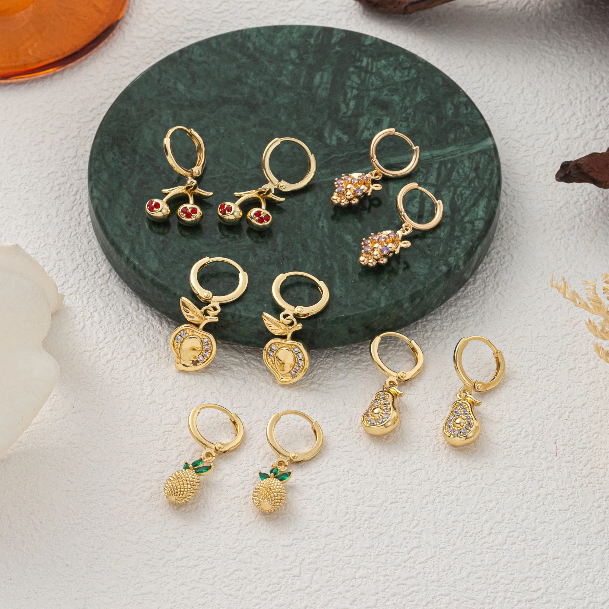 Fruit series gold earrings with high-end feel, ins style earrings with gold plating and color preservation wholesale