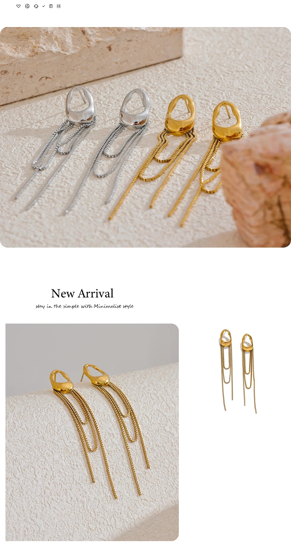 Geometric chain earrings in gold-plated 316L stainless steel.