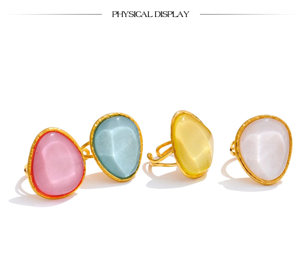White resin multi-color ring in 18K gold-plated stainless steel with resin.