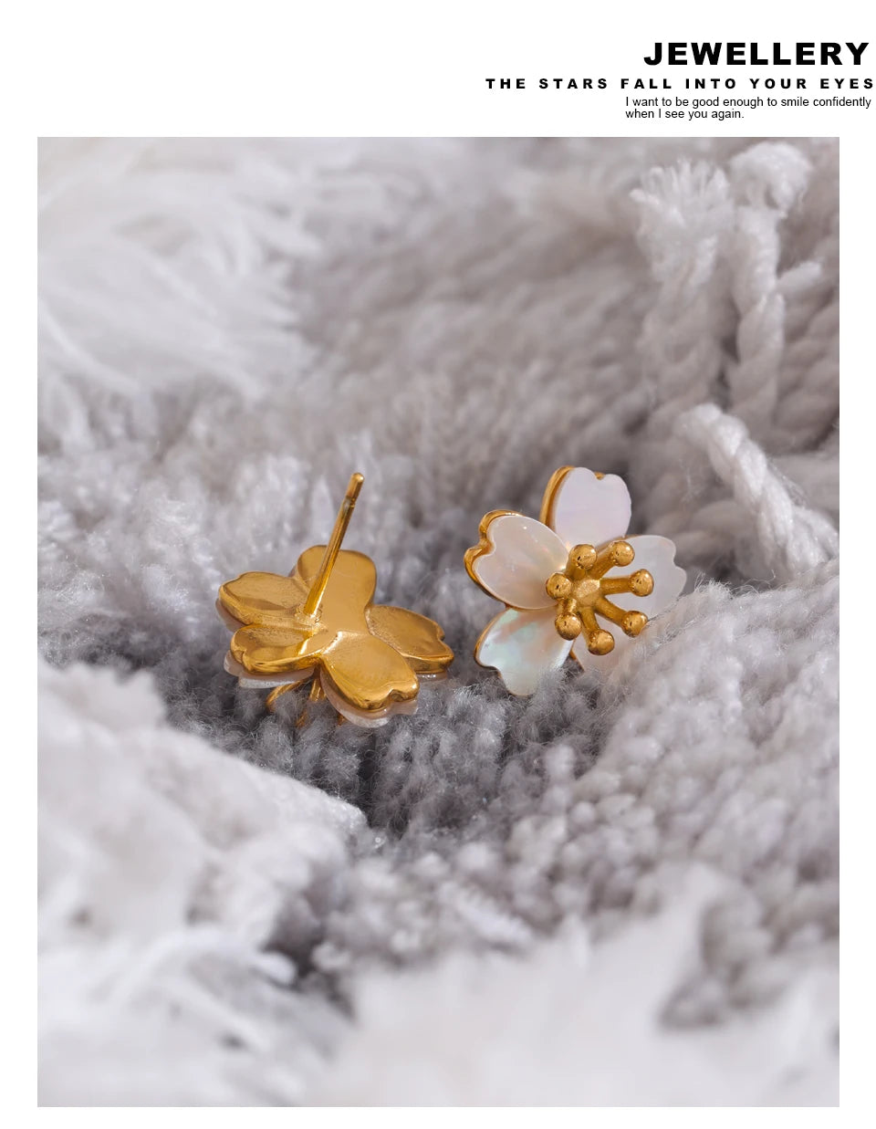 Shell flower earrings in stainless steel with shell.