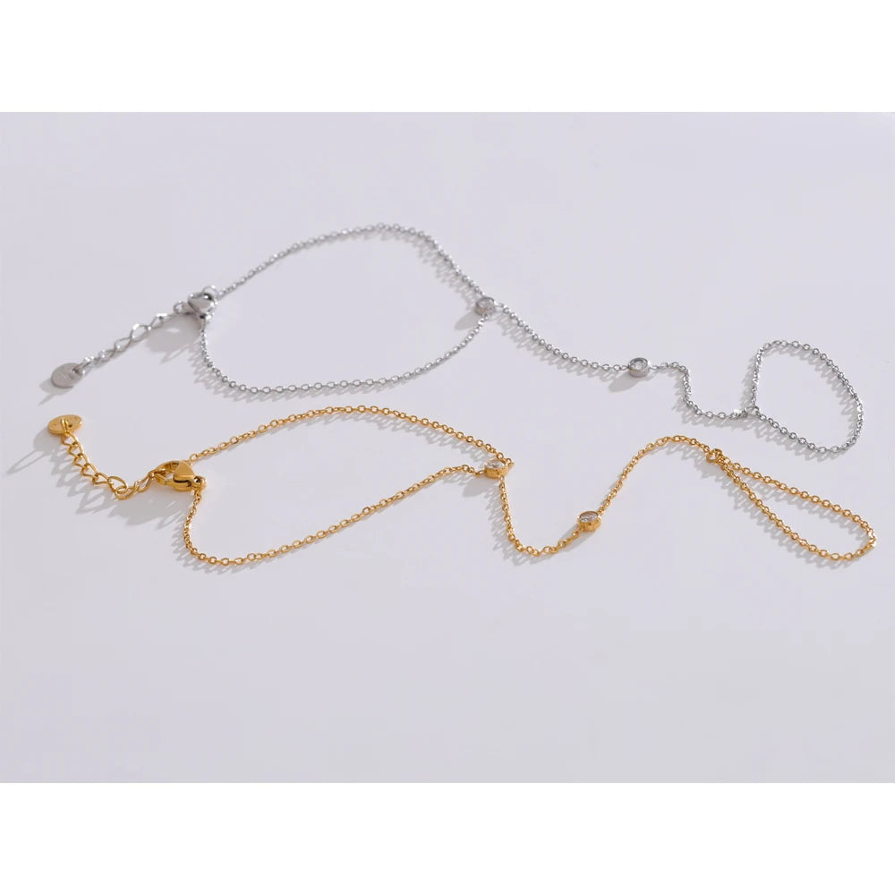 Cubic Zirconia Beaded Chain Bracelet — Gold-Plated Stainless Steel with Cubic Zirconia · PS2212