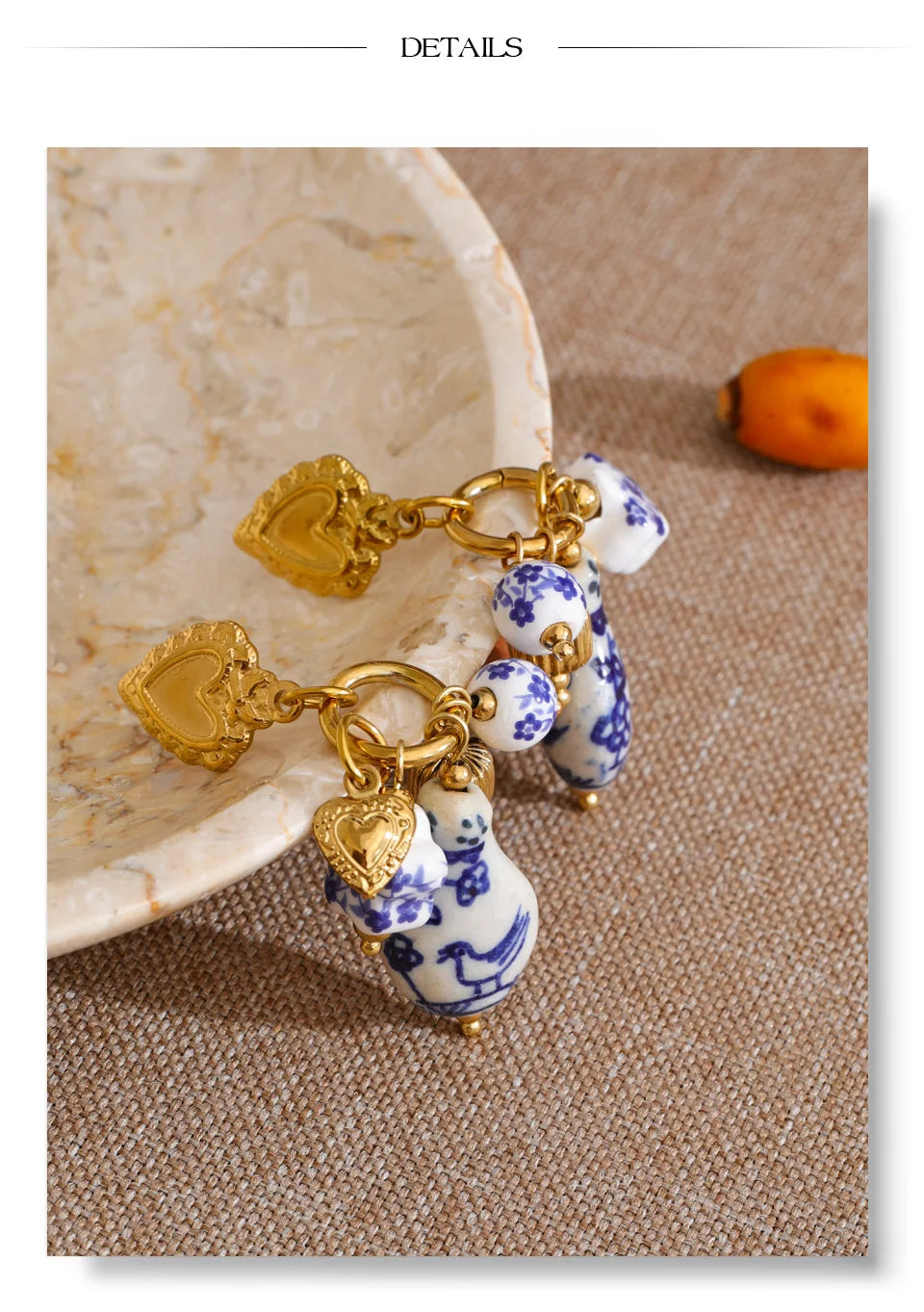 Heart flower geometric earrings in gold-plated stainless steel.