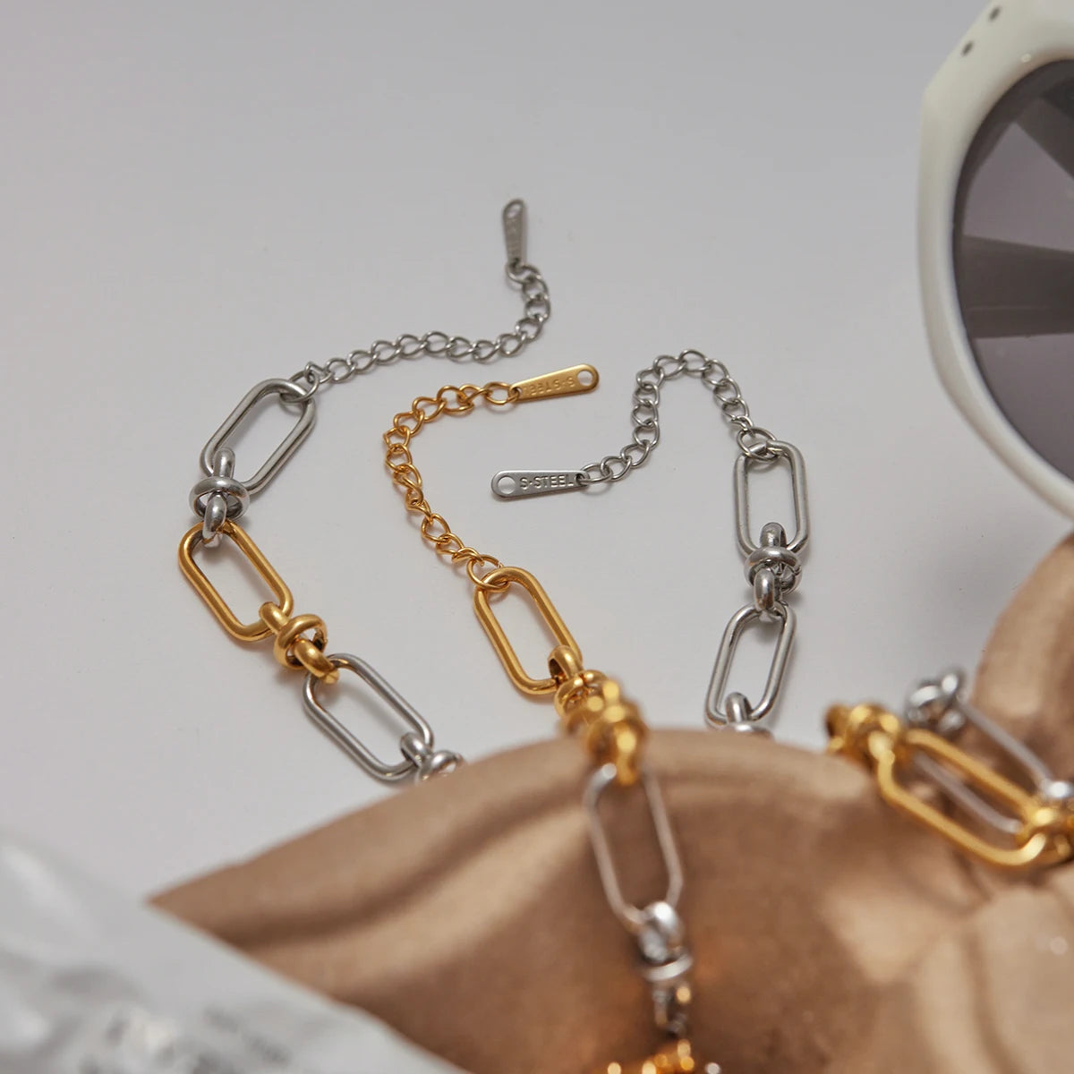 Two-Tone Paperclip Chain Bracelet Stack — Stainless Steel · PS040