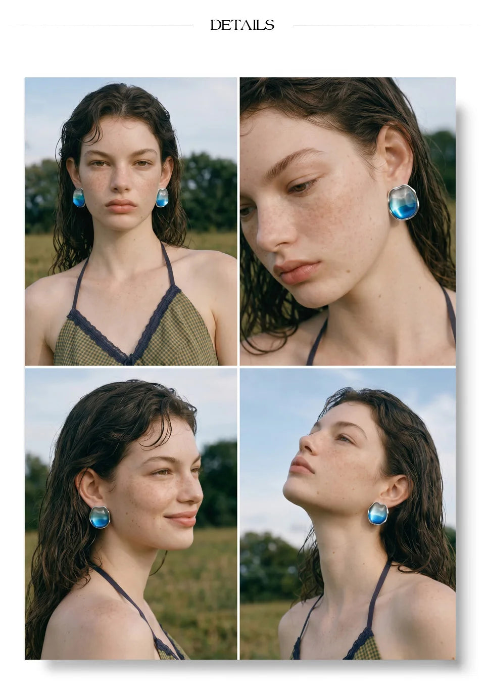 Resin multi-color geometric earrings in gold-plated stainless steel with resin.