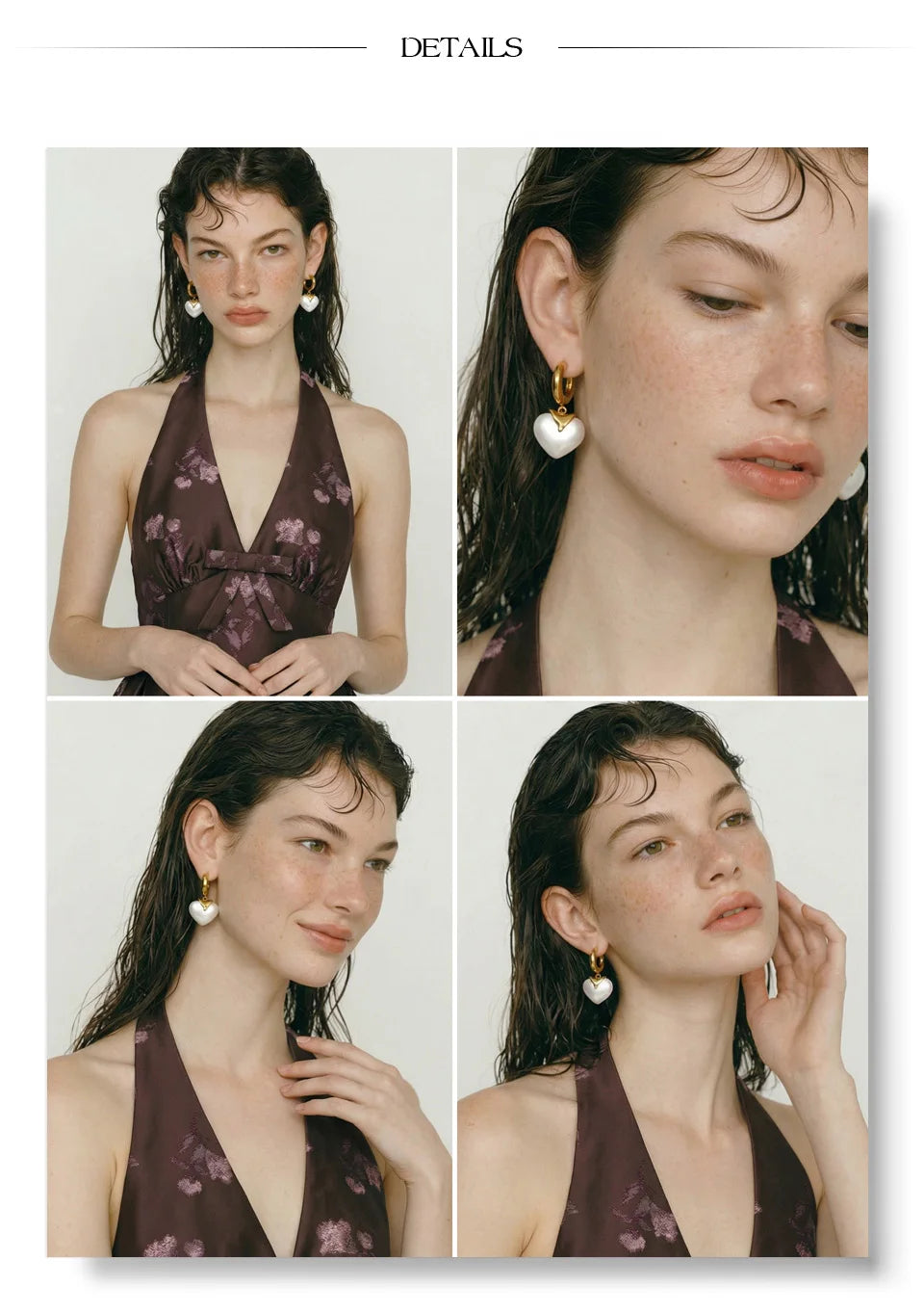 Pearl heart earrings in gold-plated stainless steel with pearl.