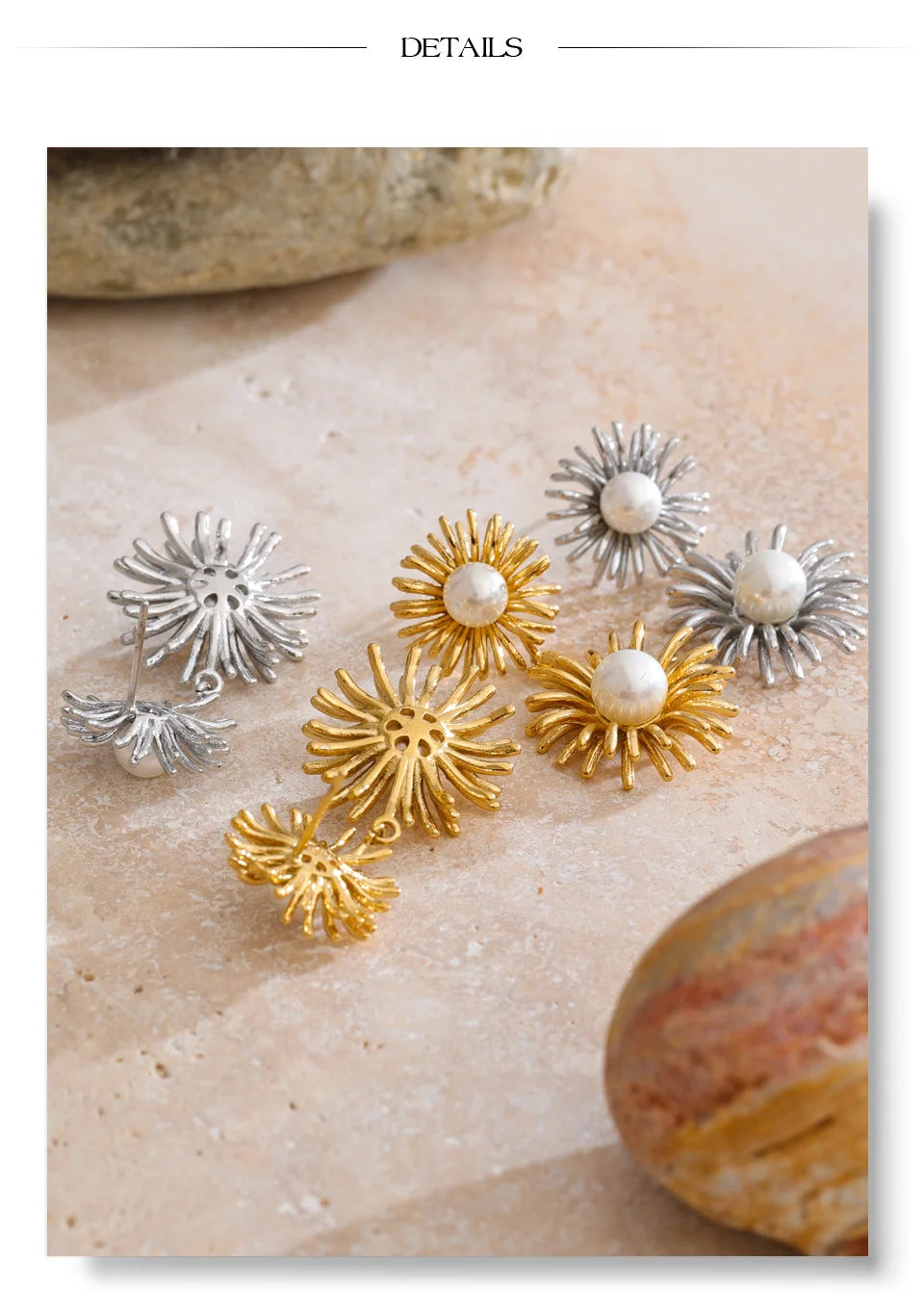 Pearl flower earrings in gold-plated stainless steel with pearl.