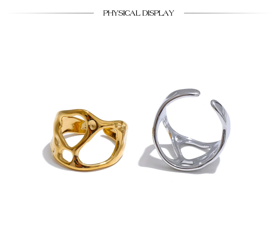 Geometric ring in gold-plated stainless steel.