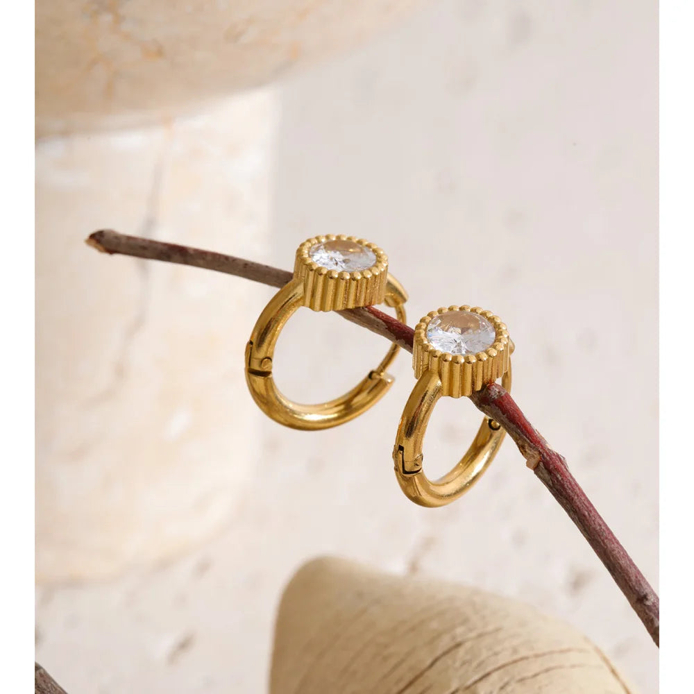 Cubic Zirconia Geometric Earrings — Gold-Plated Stainless Steel with Cubic Zirconia · PS1384