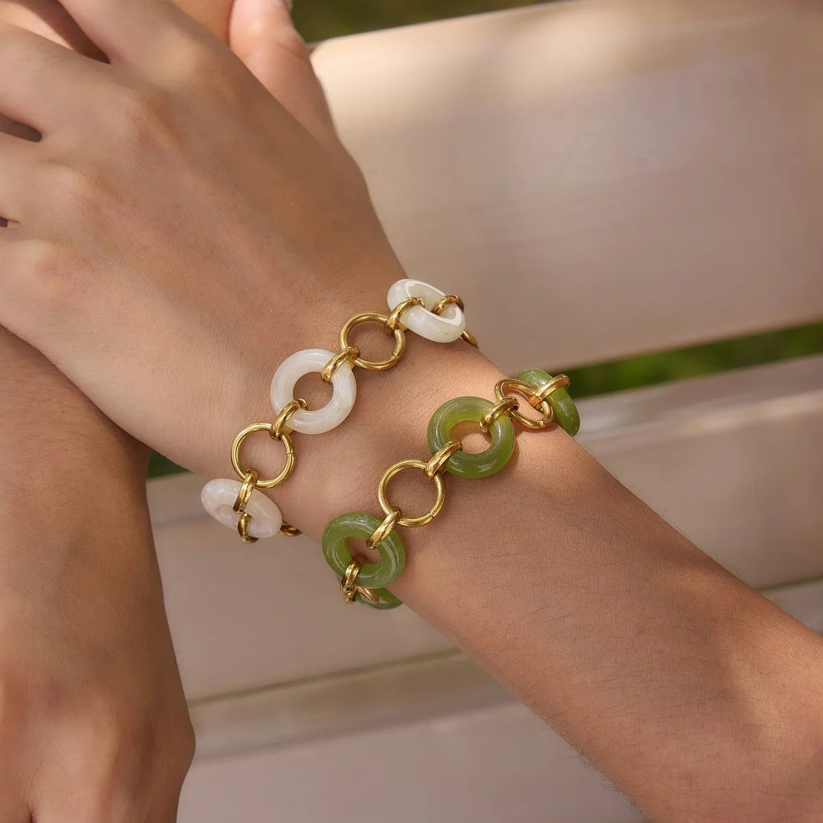 White Green Resin Bracelet — Stainless Steel · PS379