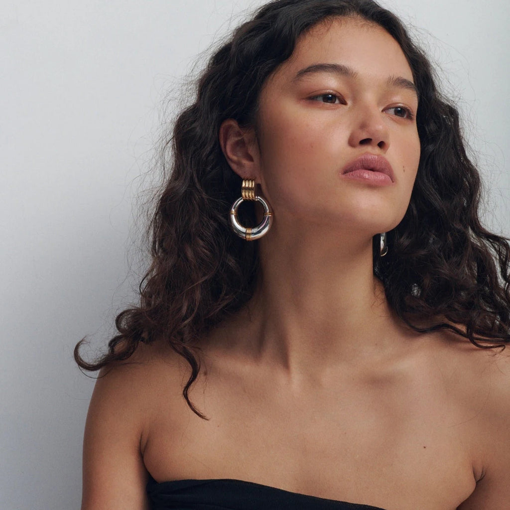 Two-Tone Ring Drop Earrings — 18K Gold Plated · PA010