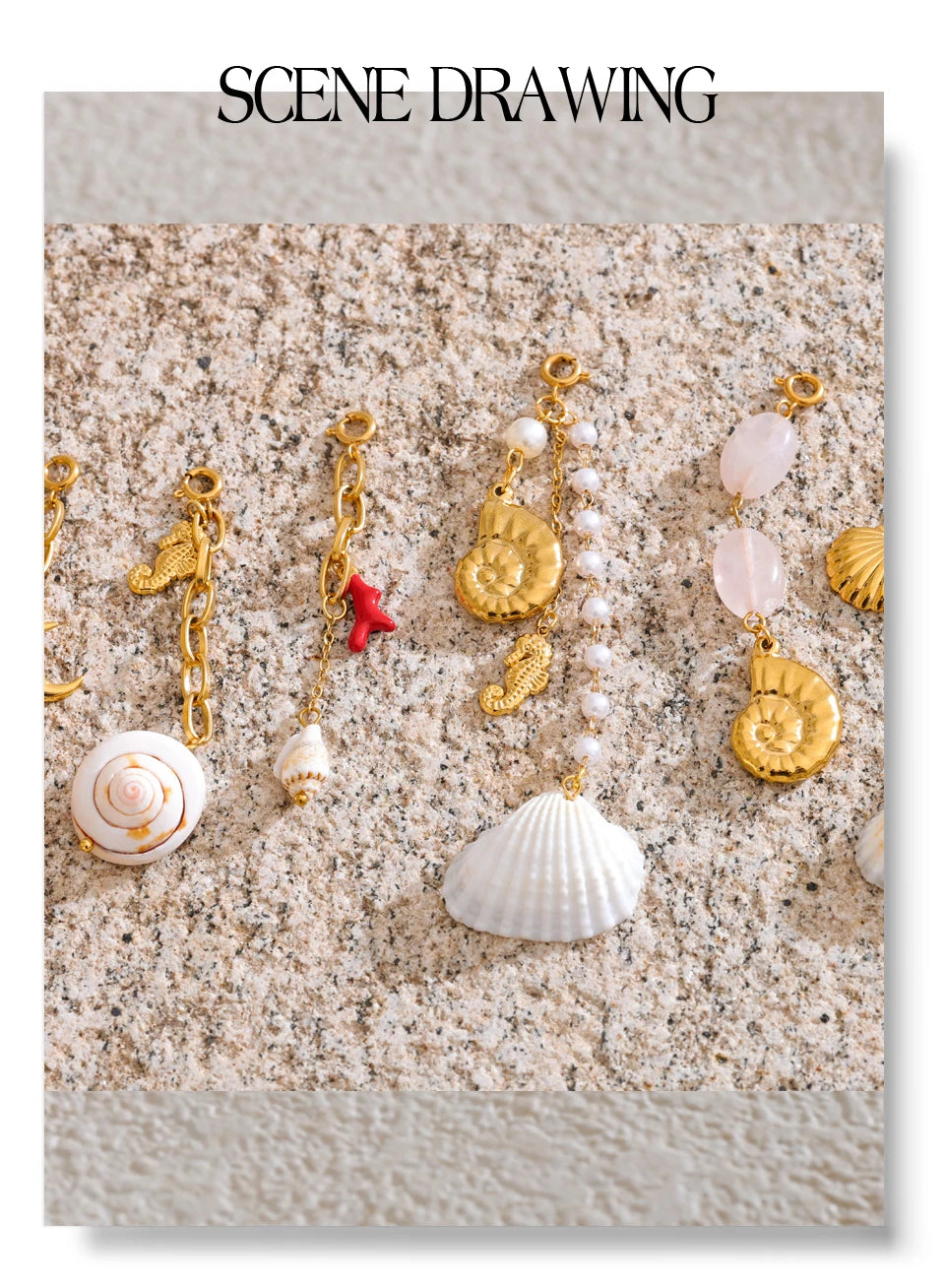 Shell star moon necklace in gold-plated stainless steel with shell.