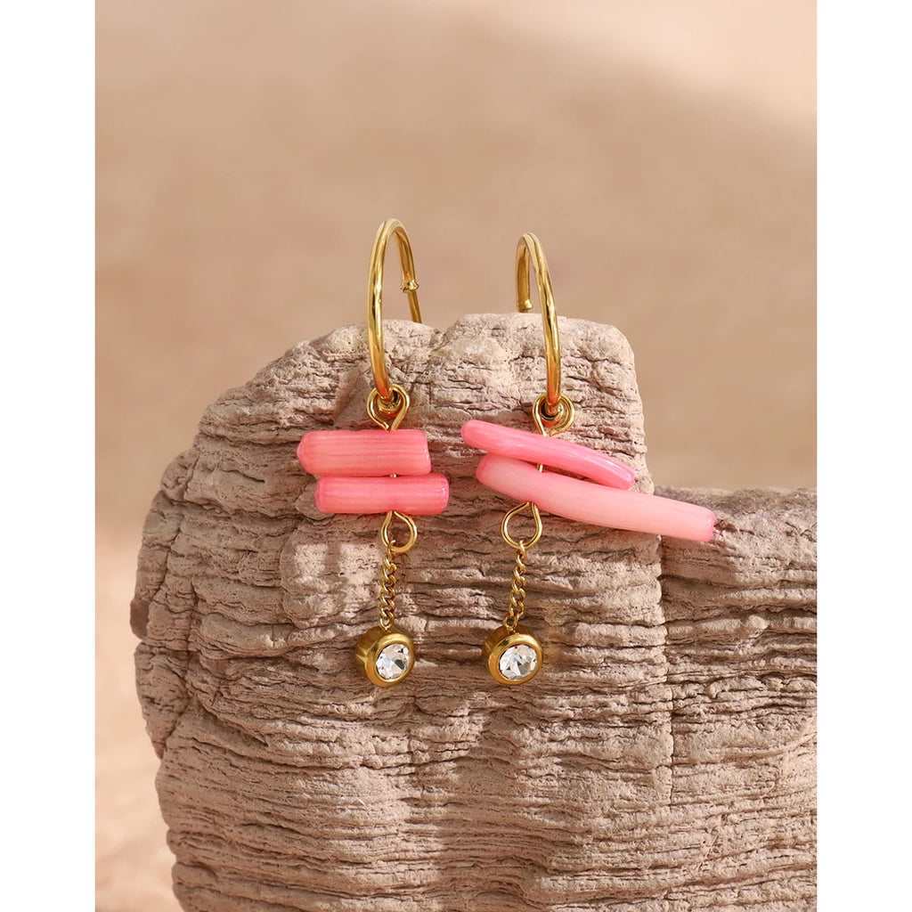 Pink Coral Dangle Earrings — 316L Stainless Steel · PS405