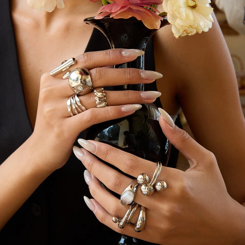Chunky Heart Ring Stack — Stainless Steel · PS233
