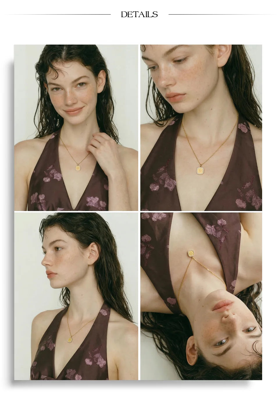 Cubic zirconia flower geometric necklace in gold-plated stainless steel with cubic zirconia.