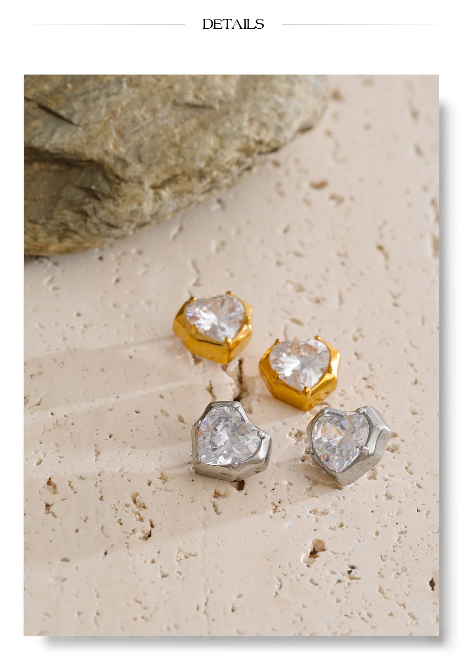 Cubic Zirconia Heart Earrings — Gold-Plated Stainless Steel with Cubic Zirconia · PS1479