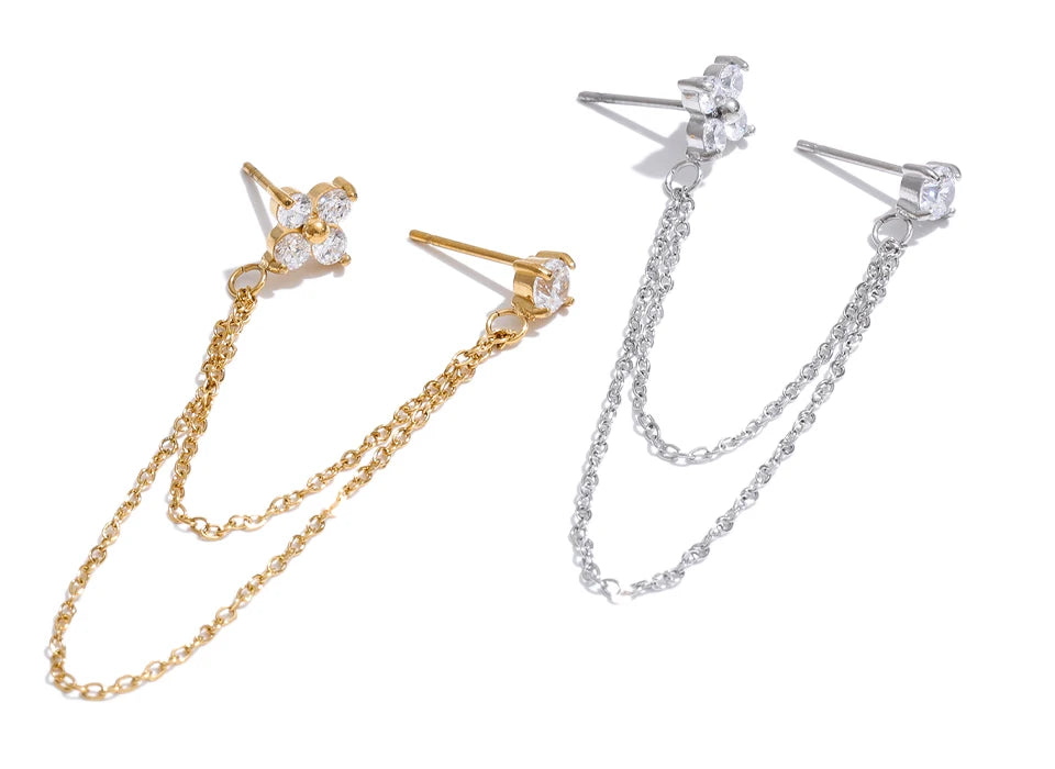 Cubic Zirconia Flower Geometric Earrings — Gold-Plated Stainless Steel with Cubic Zirconia · PS1650