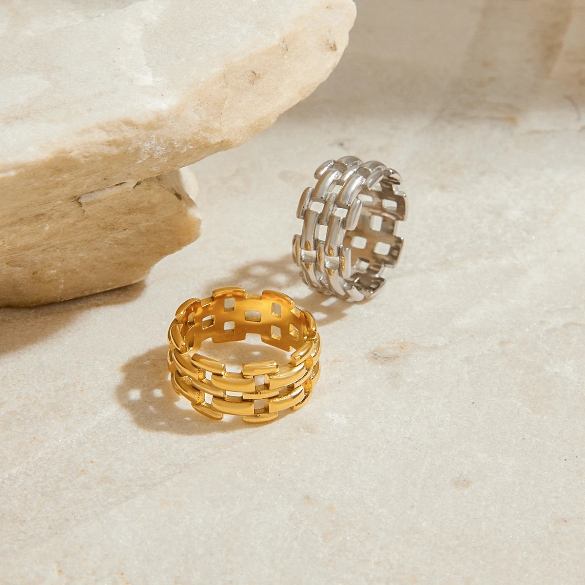 Oval Stone Ring Stack — Stainless Steel · PS267