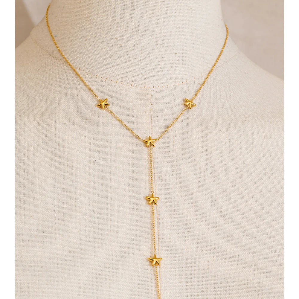 Star chain necklace in gold-plated stainless steel.