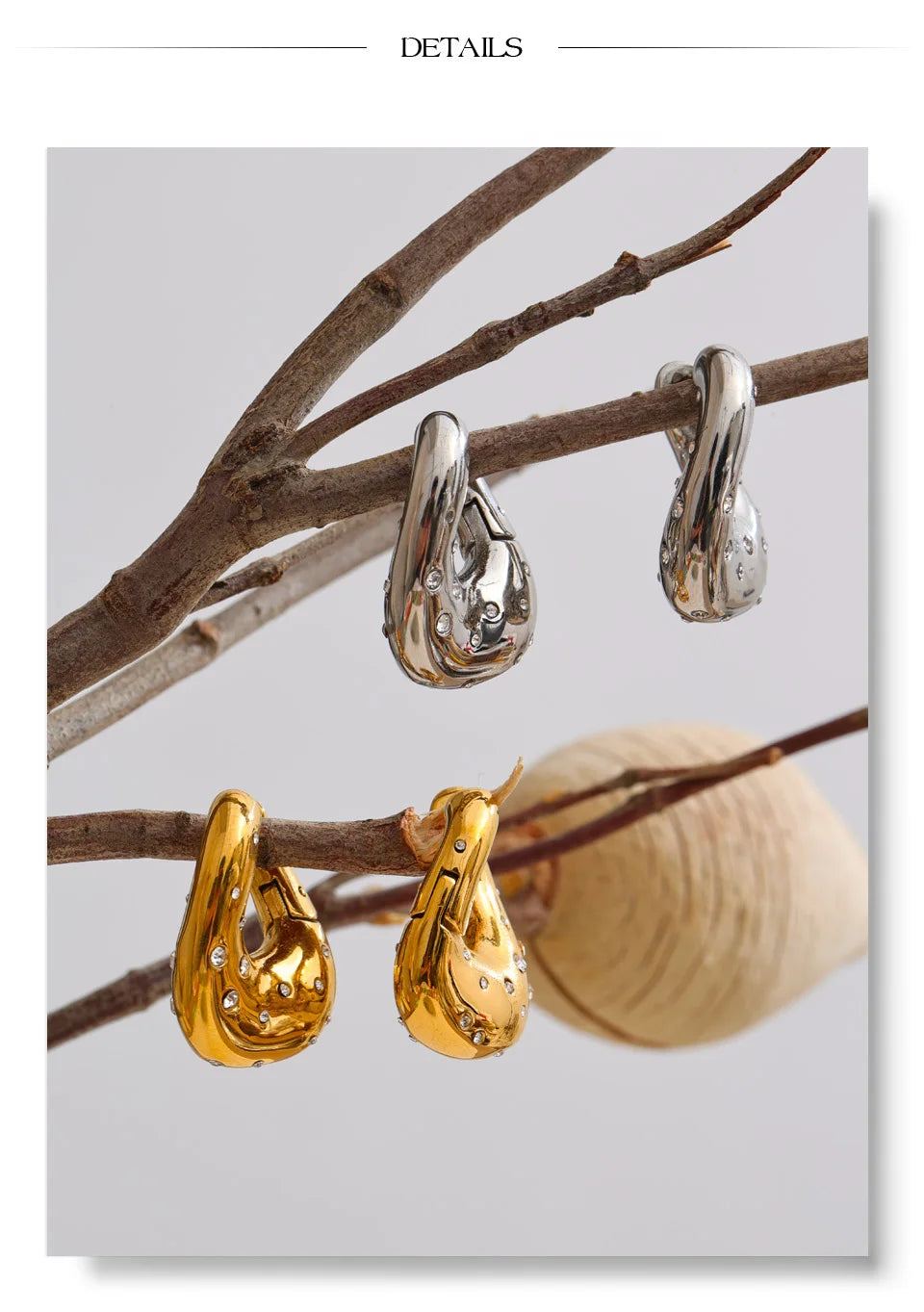 Cubic Zirconia Geometric Earrings — Gold-Plated Stainless Steel with Cubic Zirconia · PS1492