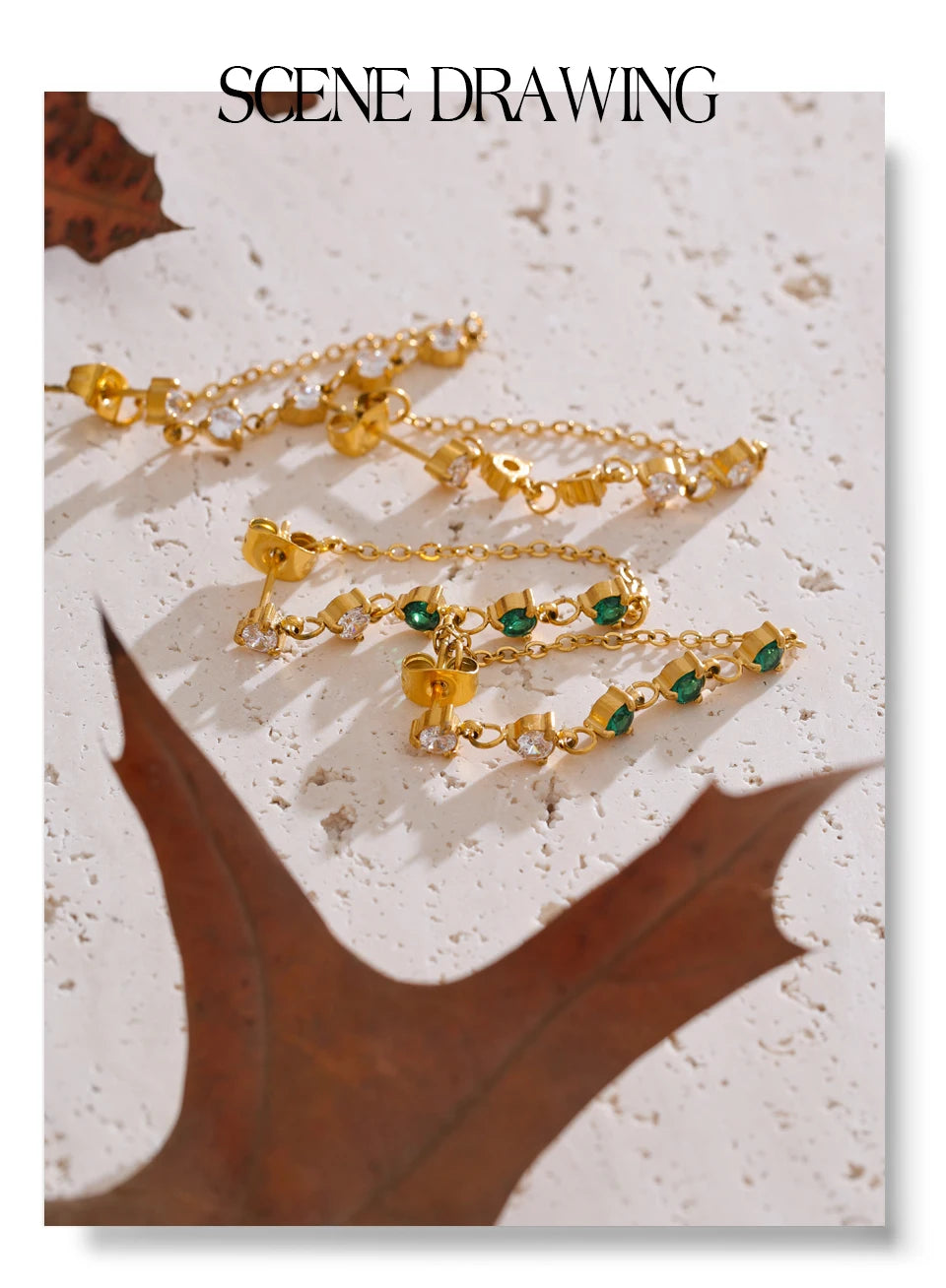 White cubic zirconia geometric earrings in gold-plated stainless steel with cubic zirconia.