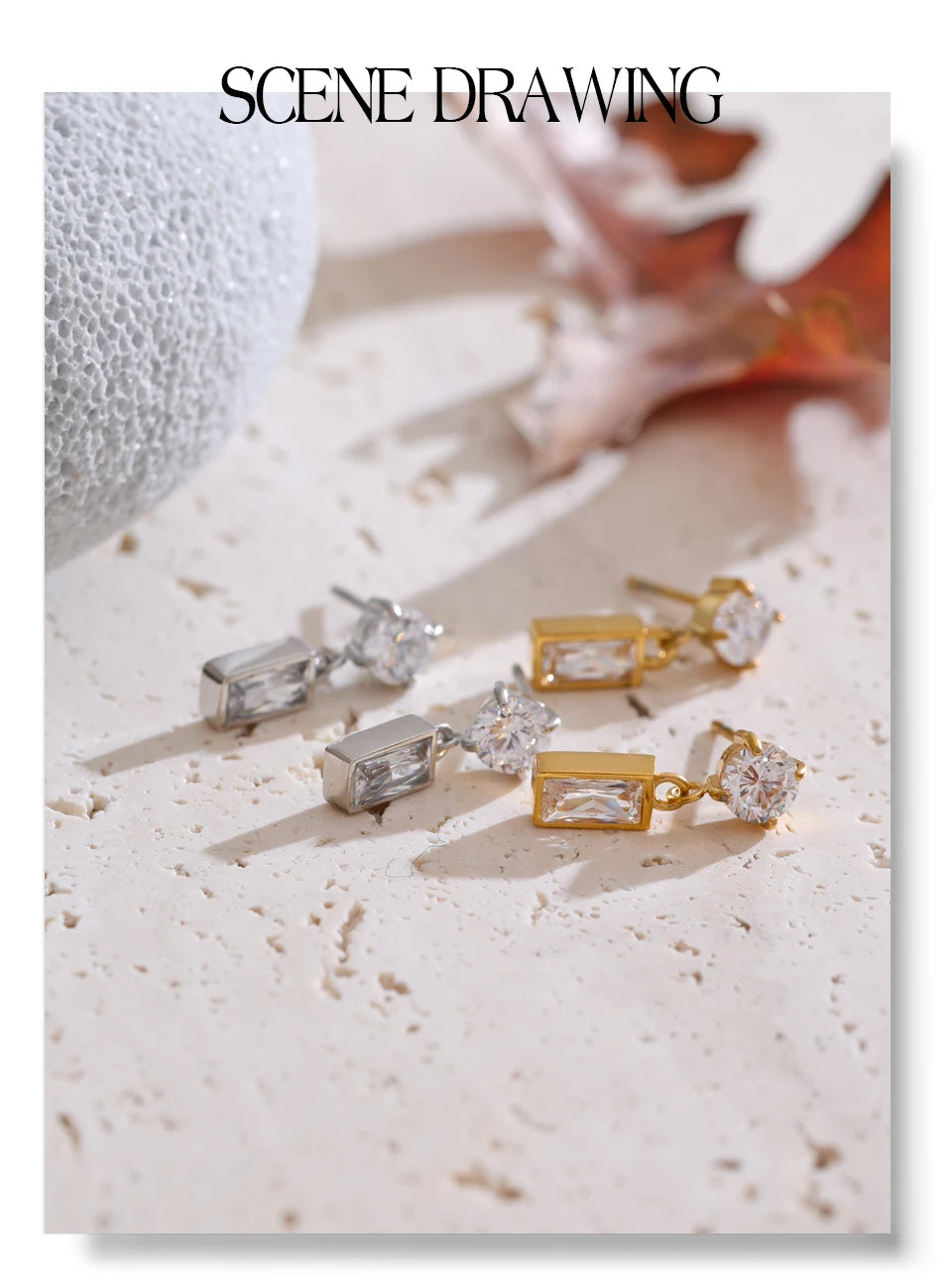 Cubic Zirconia Geometric Earrings — Gold-Plated Stainless Steel with Cubic Zirconia · PS1593