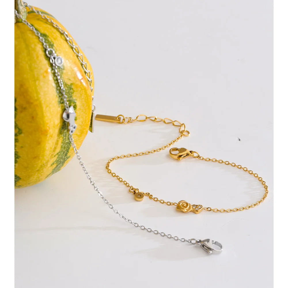Cubic Zirconia Chain Bracelet — Gold-Plated Stainless Steel with Cubic Zirconia · PS1125