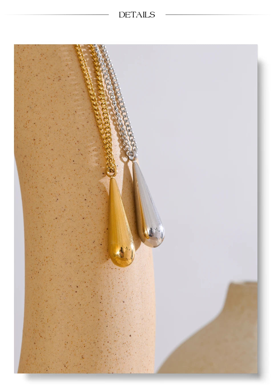 Water drop necklace in gold-plated stainless steel.