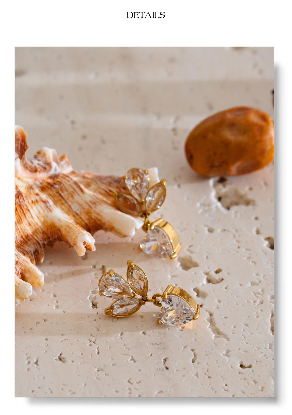 Cubic Zirconia Heart Flower Earrings — Gold-Plated Stainless Steel with Cubic Zirconia · PS1308