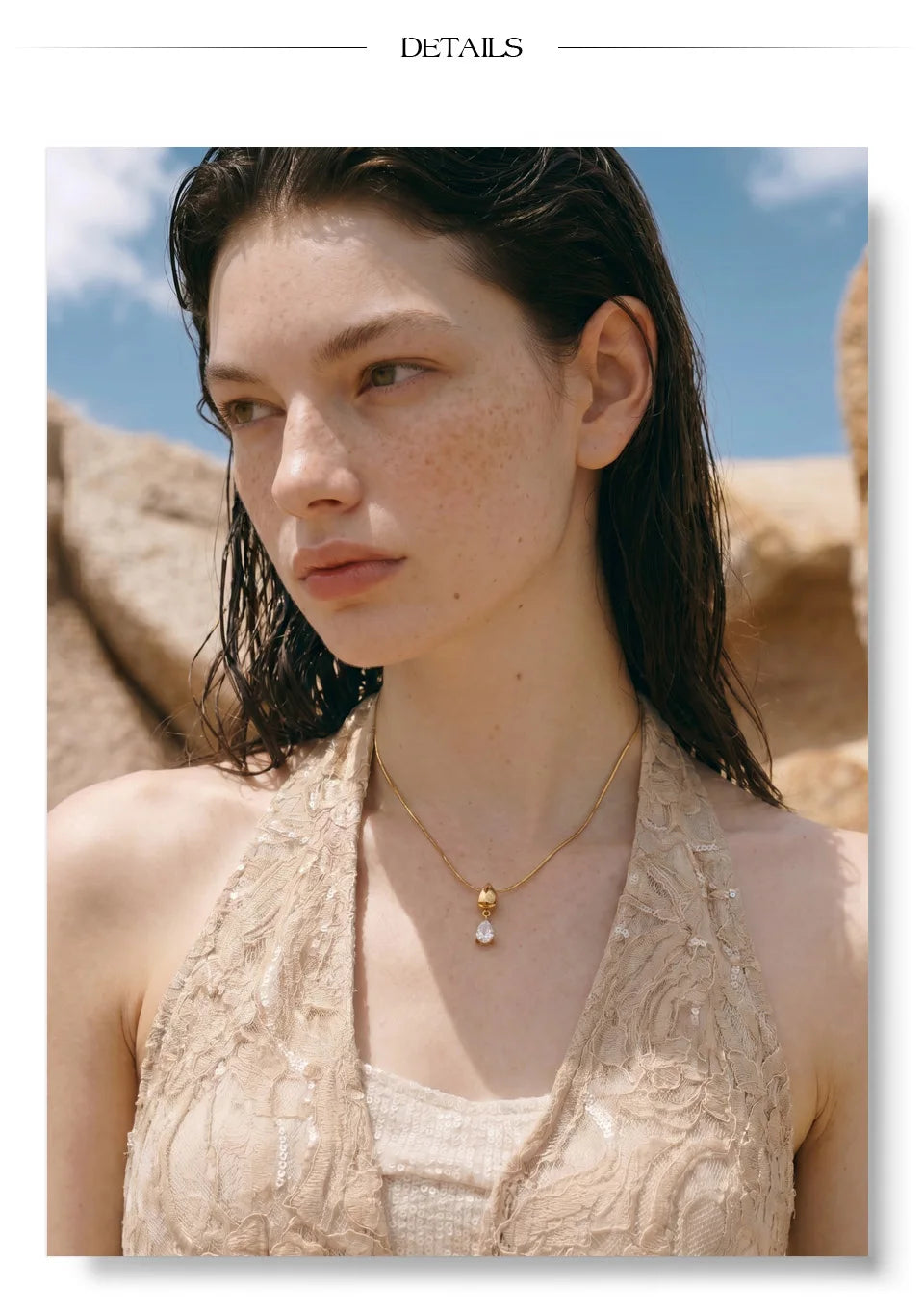 Cubic zirconia geometric necklace in gold-plated stainless steel with cubic zirconia.