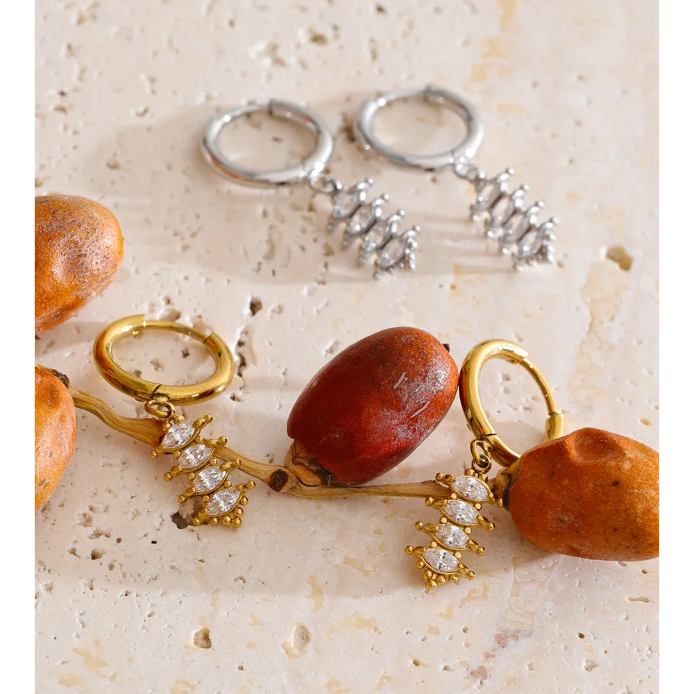 Cubic Zirconia Geometric Earrings — Gold-Plated Stainless Steel with Cubic Zirconia · PS1302