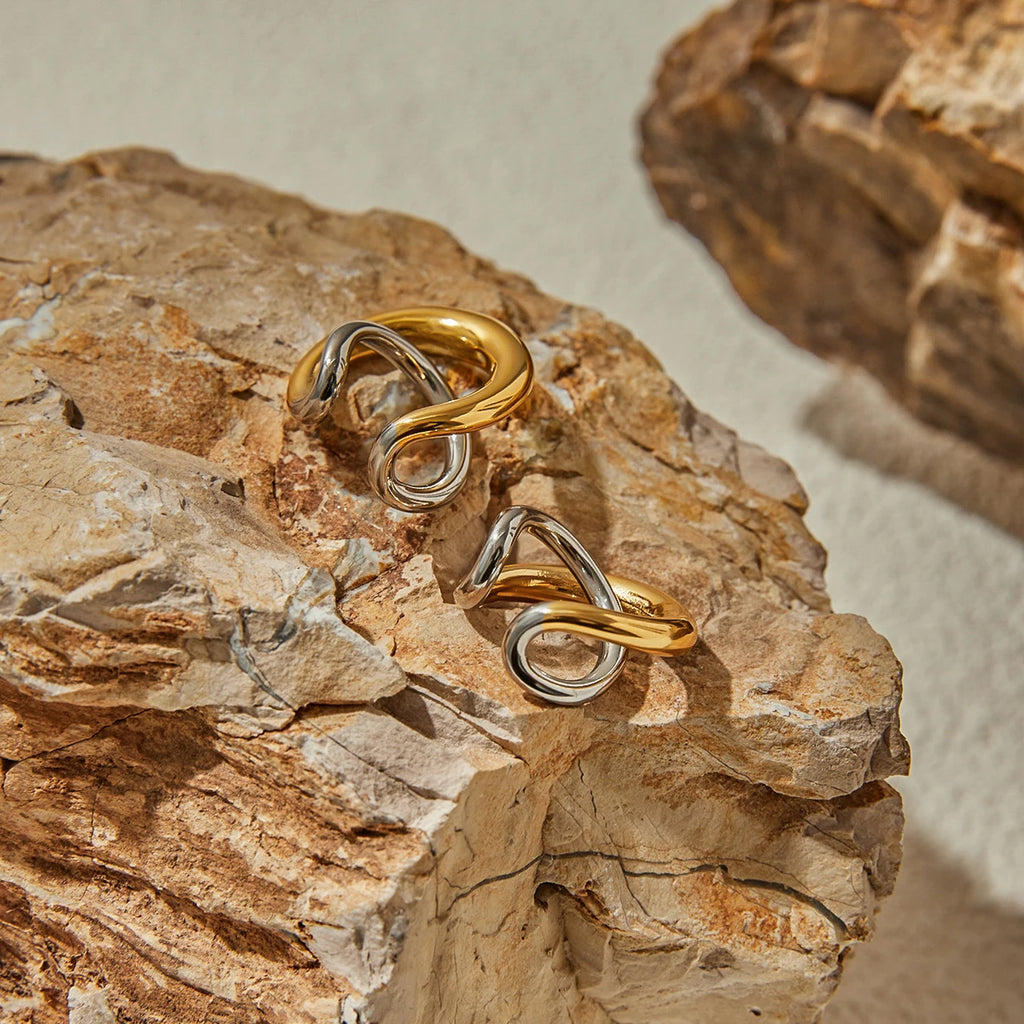 Two-Tone Cross Hoop Earrings — Stainless Steel · PS054