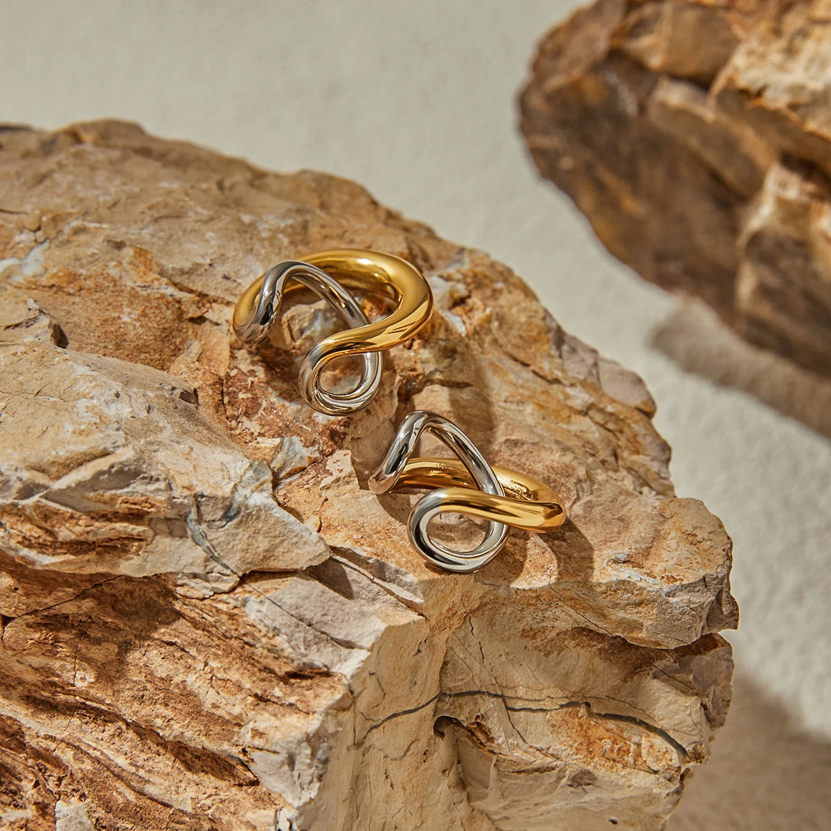 Two-Tone Cross Hoop Earrings — Stainless Steel · PS054