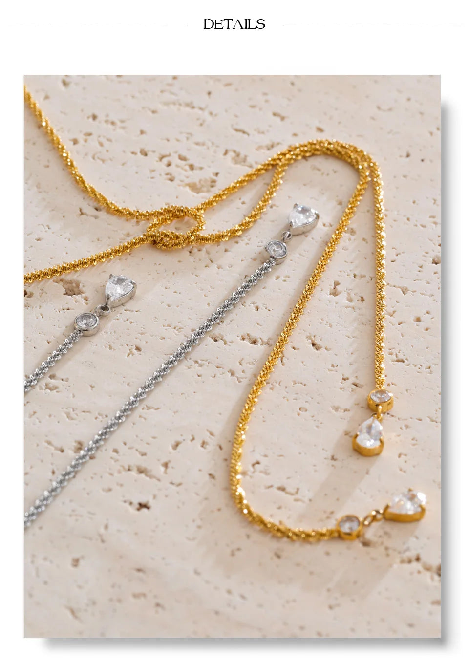 Cubic zirconia geometric chain necklace in gold-plated stainless steel with cubic zirconia.