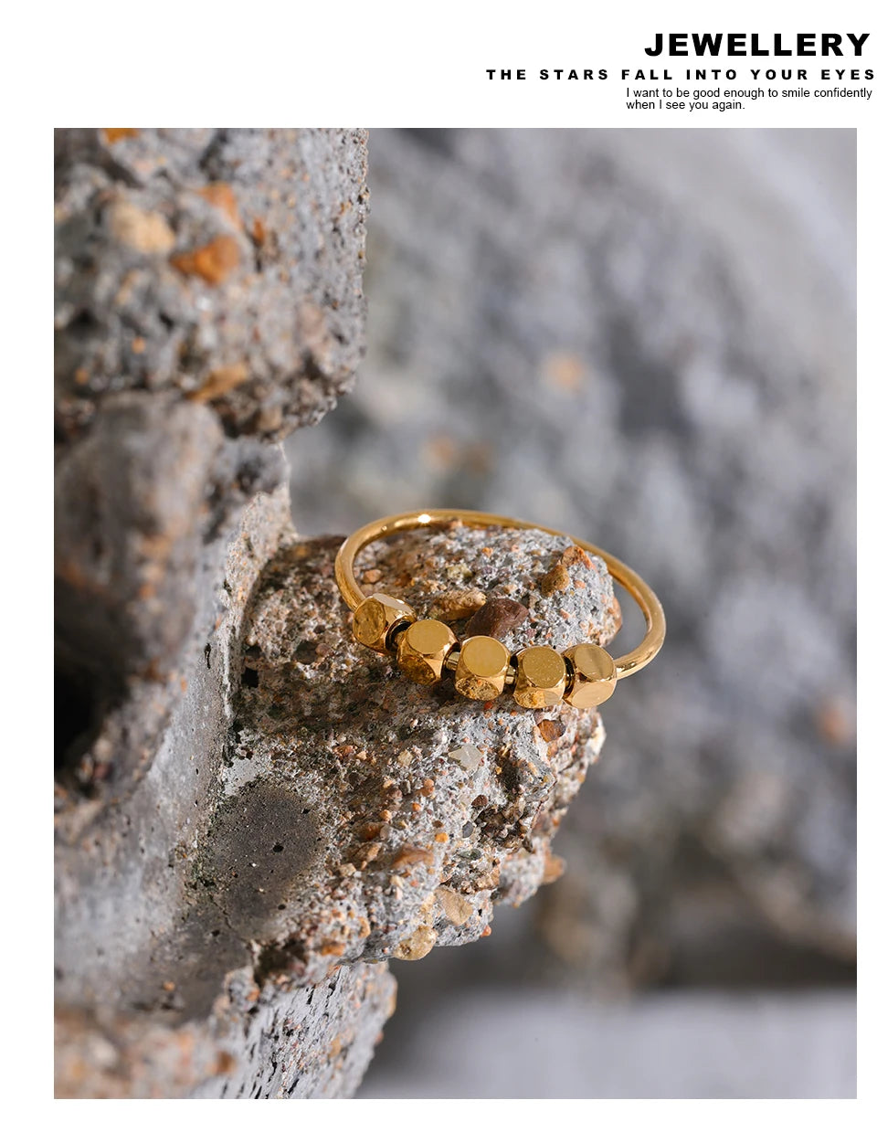 Beaded geometric ring in 18K gold-plated stainless steel.