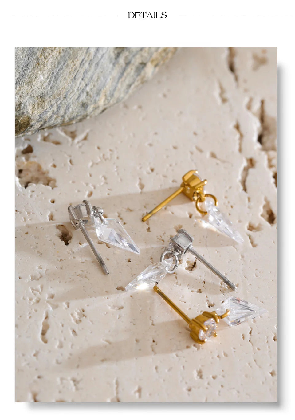 Cubic Zirconia Geometric Earrings — Gold-Plated Stainless Steel with Cubic Zirconia · PS1411