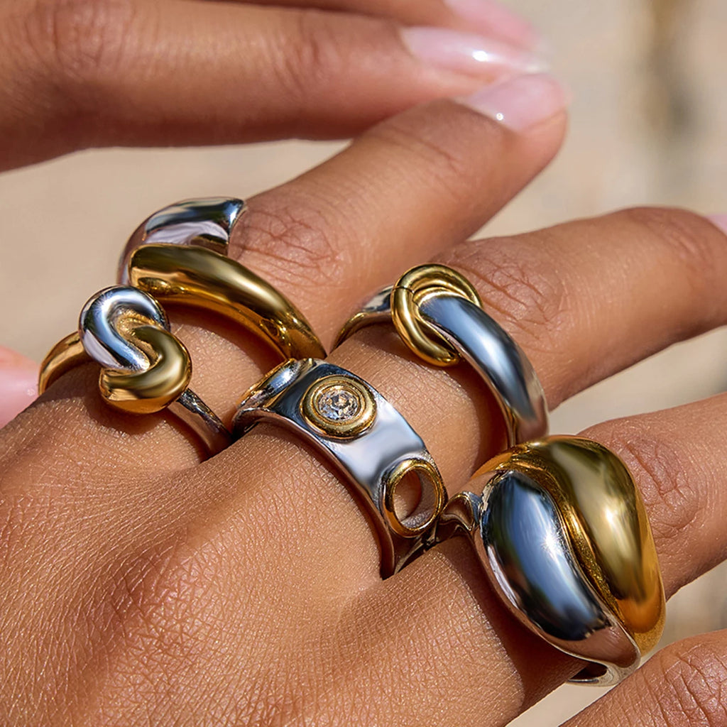 Two-Tone Hollow Irregular Ring — Stainless Steel · PS363