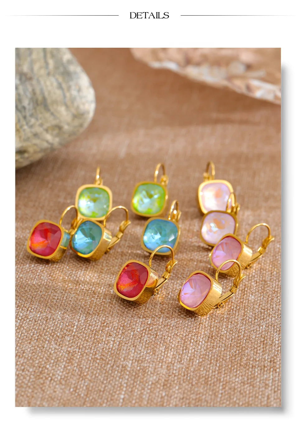 Crystal Multi-Color Geometric Earrings — Gold-Plated Stainless Steel with Crystal · PS1946