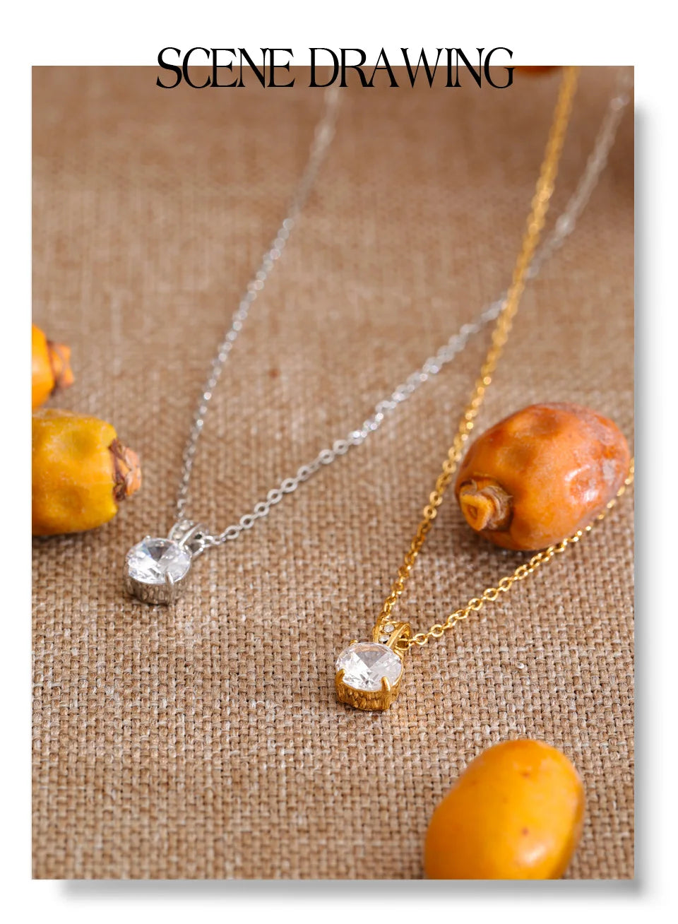 Cubic zirconia geometric necklace in gold-plated stainless steel with cubic zirconia.