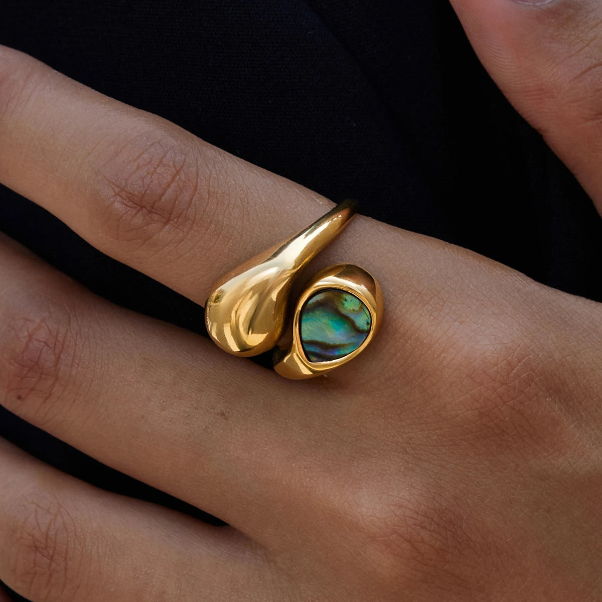 Abalone Waterdrop Ring — Stainless Steel · PS276