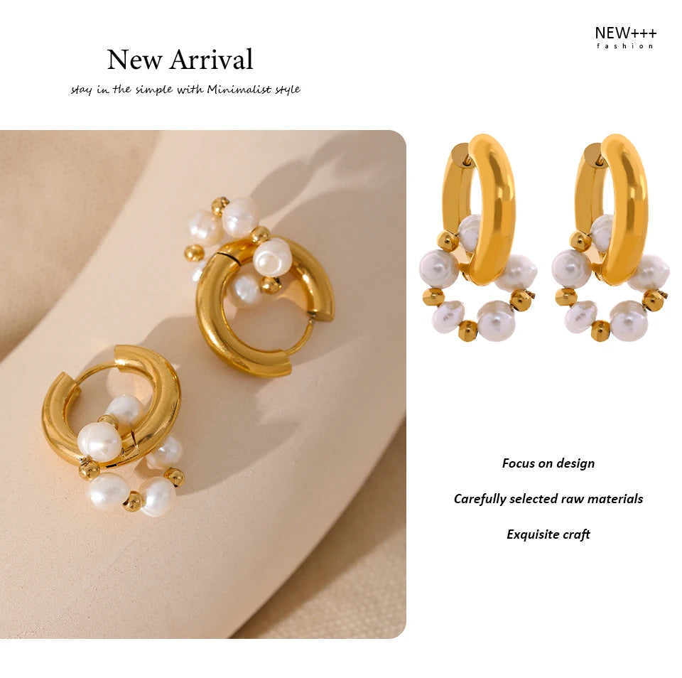 Freshwater Pearl Geometric Earrings — 18K Gold-Plated Stainless Steel with Freshwater Pearl · PS1683