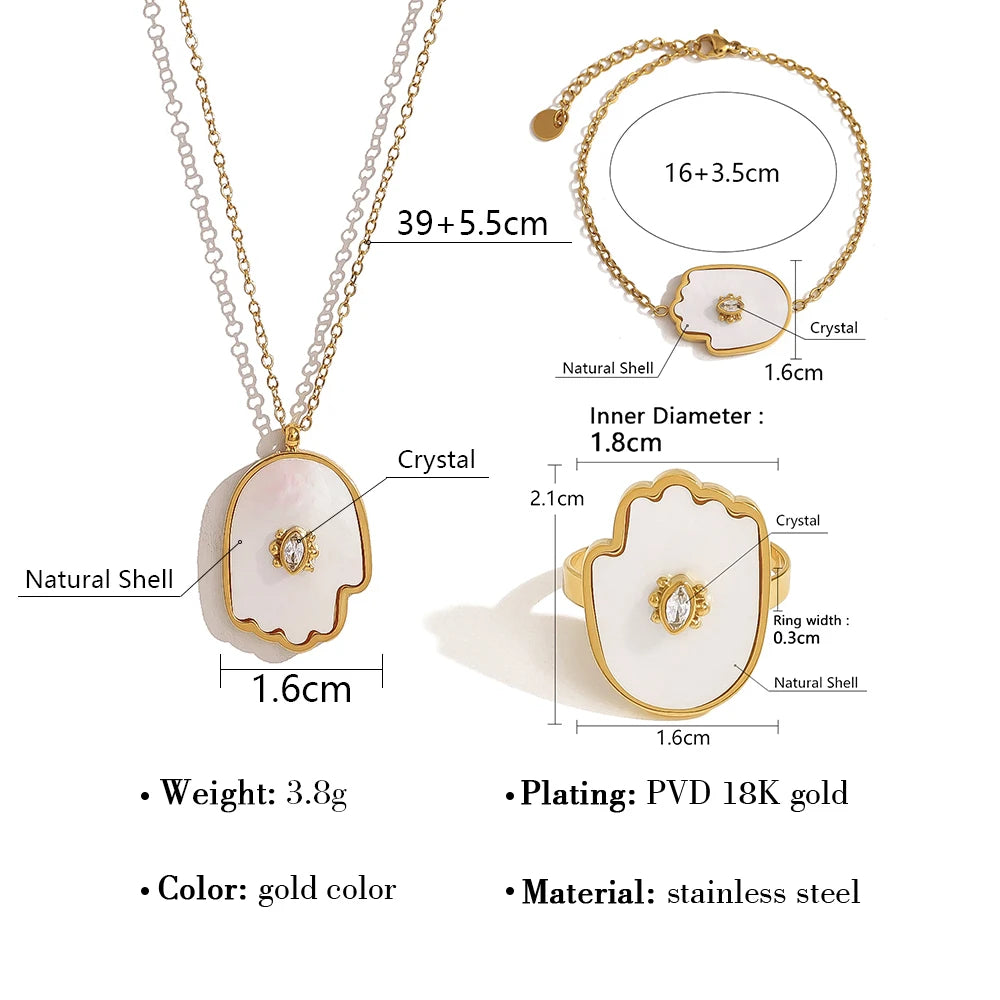 Shell Crystal Charm Necklace Ring — 316L Stainless Steel · PS434