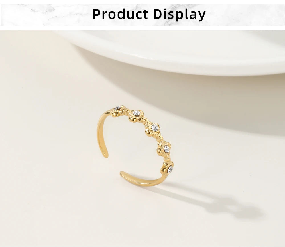Floral Zircon Ring — 316L Stainless Steel · PS432