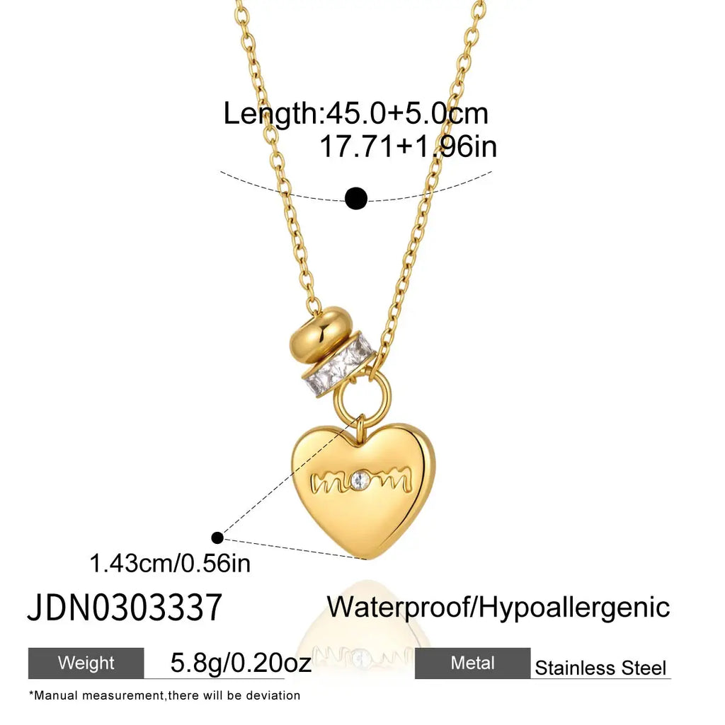 Mom Heart Pendant Necklace — Stainless Steel · PS328