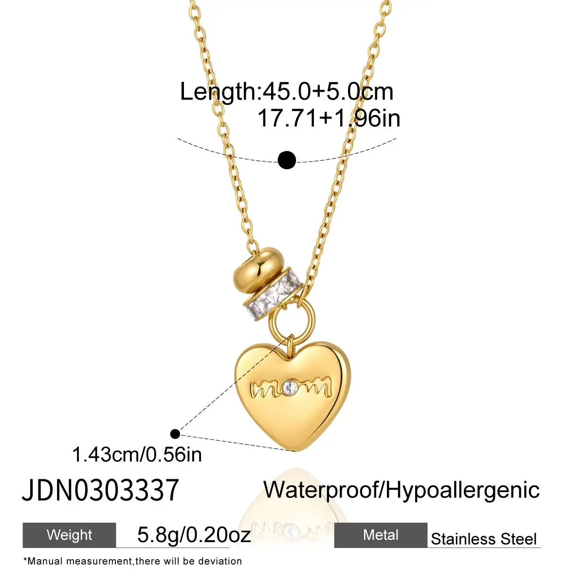 Mom Heart Pendant Necklace — Stainless Steel · PS328