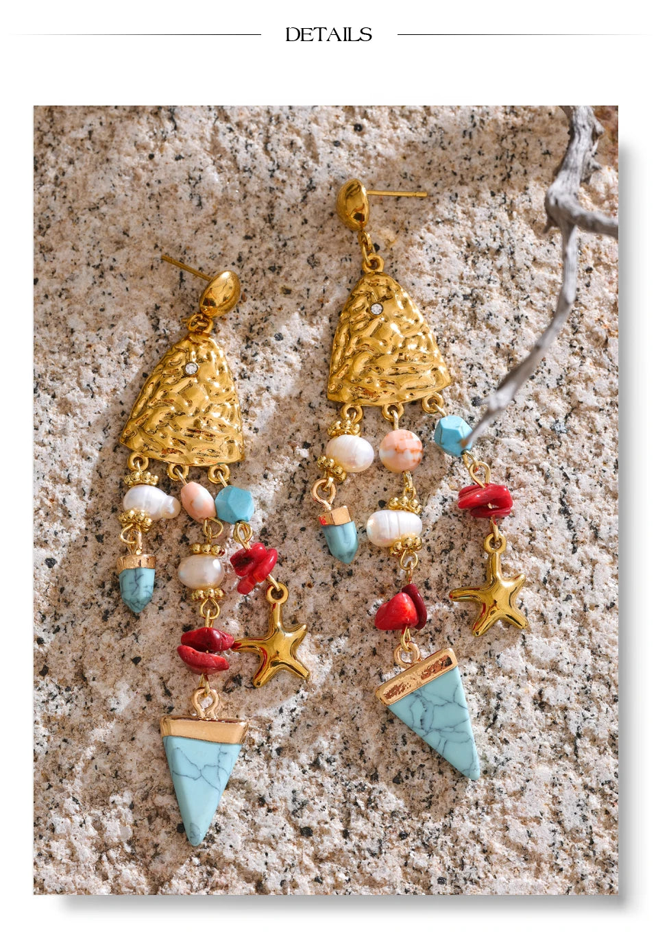 Freshwater pearl resin geometric earrings in gold-plated 316L stainless steel with freshwater pearl and resin.