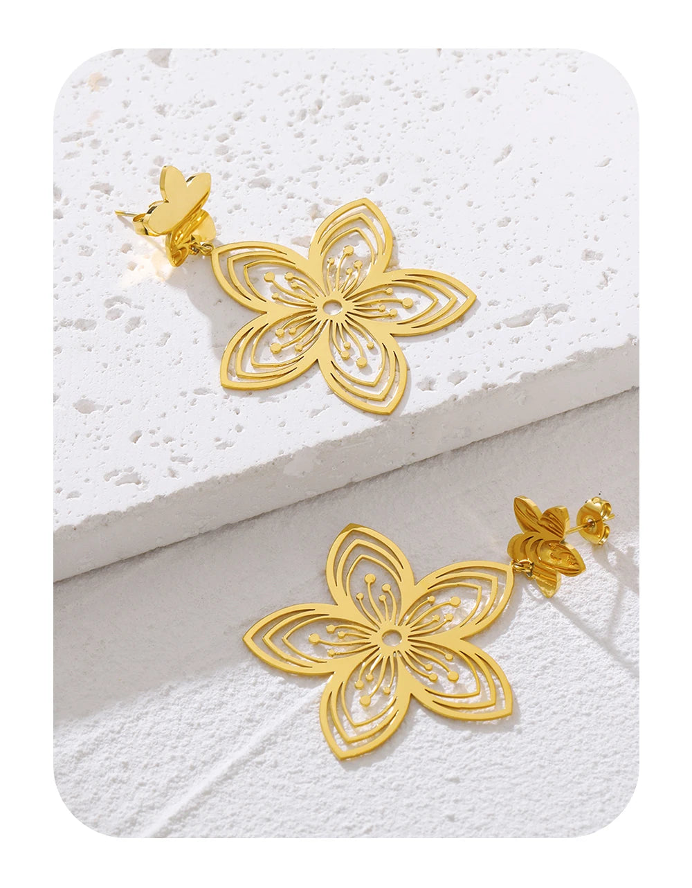 Drop Earrings Vintage Flower Hollow Dangle — 316L Stainless Steel · PS386